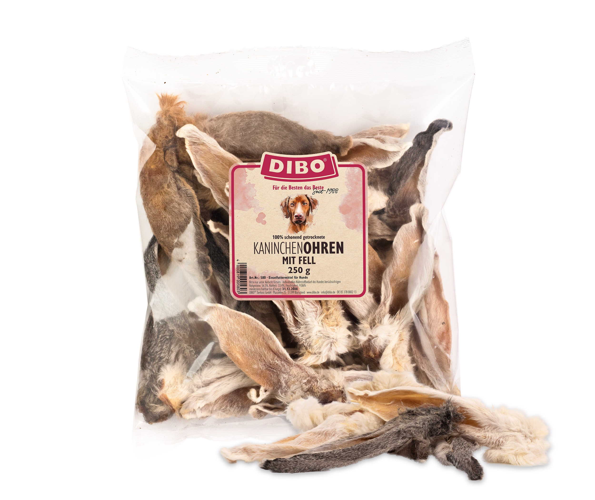 DIBO Kaninchen-Ohren mit Fell, 250g